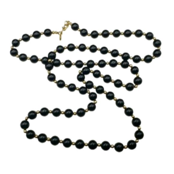 Monet Navy and Gold Beaded Necklace - Picture 1 of 9